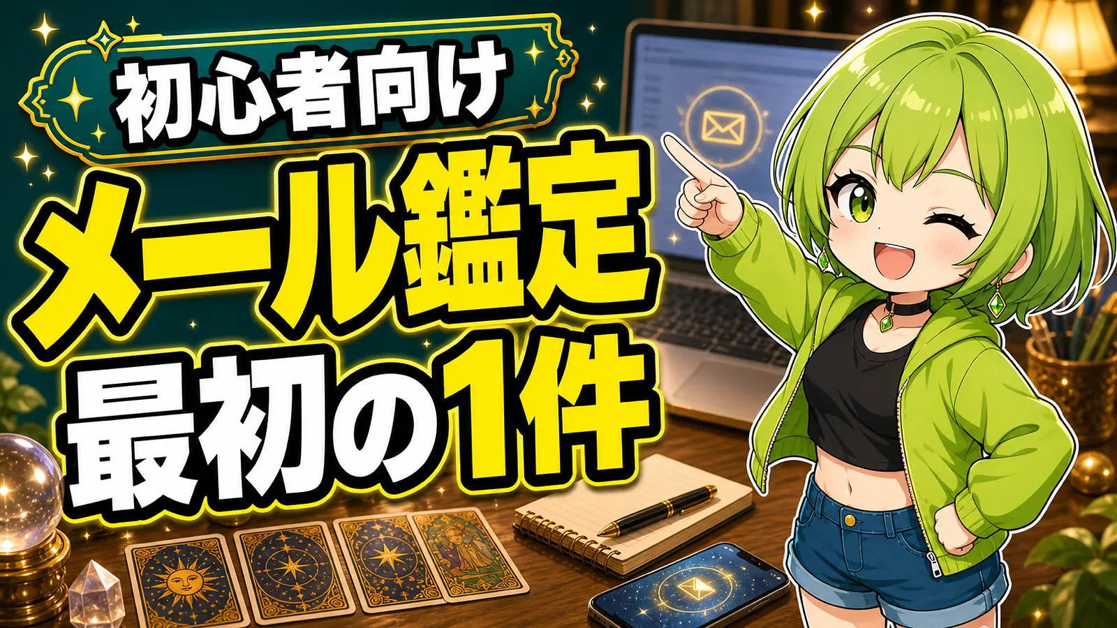 メール鑑定で最初の1件を目指す初心者向けのうらさん風キャラクターのアイキャッチ画像